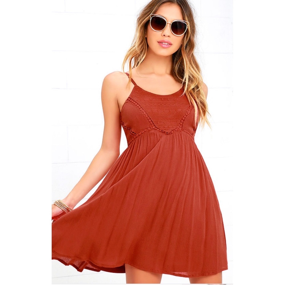 Lulu’s | Rust Orange Embroidered Dress XS